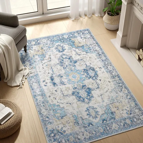 Vista 102 de jinchan Alfombra de Área 2x3 pies Alfombra Vintage de Entrada Lavable Bohemia Tapete Interior para Puerta Medallón Floral Tapete Pequeño para Puerta