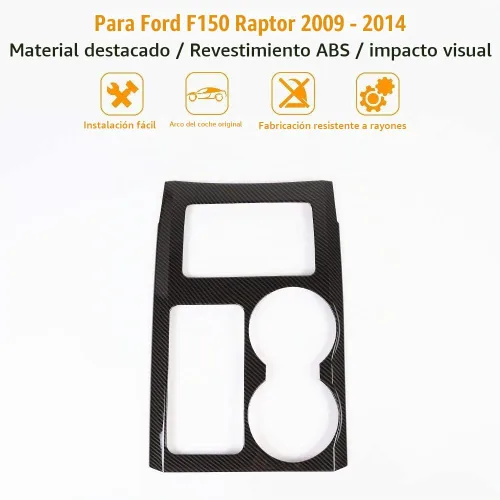 Vista 7 de JeCar Para Ford F150 Raptor 2009-2014 Cubierta del panel de cambio de engranajes Portavasos Decoración ABS Accesorios interiores, fibra de carbono