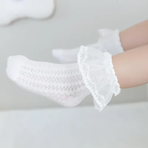 Vista 3 de Eimmabey Calcetines de verano para niñas con encaje, paquete de 8 calcetines de algodón para bebés y niños pequeños