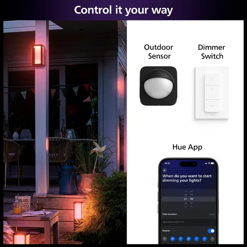 Vista 3 de Philips Hue Impress - Lámpara de pared para exteriores (cableada), (6.1 x 9.4 pulgadas), luz blanca y de color, control de voz, requiere puente