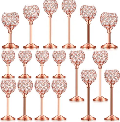 Vista 7 de Qunclay 18 portavelas de cristal a granel, centros de mesa para mesa de boda, centros de mesa decorativos de cristal, decoración de mesa de comedor