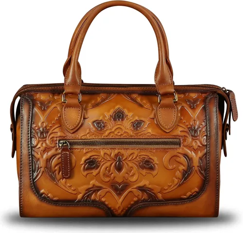 Vista 3 de Bolso de mano de cuero genuino con asa superior para mujer, hecho a mano, vintage, retro, de piel de vaca, bolso cruzado Genuine Leather, Top