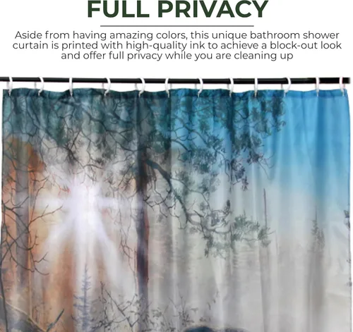 Vista 4 de Rivers Edge Products Cortina de ducha de baño, 70 x 72 pulgadas, cortina de baño única con ganchos, impresión con licencia de arte de la naturaleza