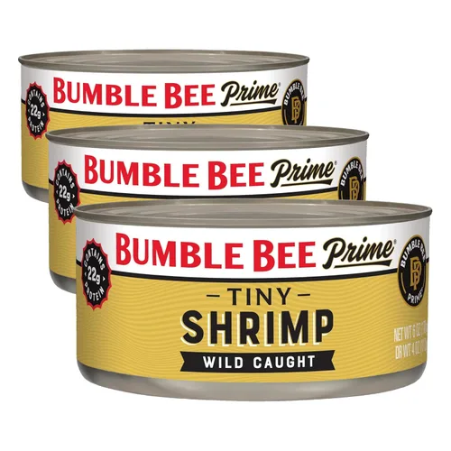 Vista 8 de Bumble Bee Camarones enlatados medianos, lata de 6 onzas, camarones en agua, cocidos, pelados, desvenados, 0.78 oz de proteína por porción, sin