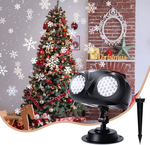 Vista 10 de Luces Proyectoras de Nevada Navideña, MILPROX Luces Proyectoras de Copos de Nieve Navideños para Interiores y Exteriores, Lámpara Giratoria