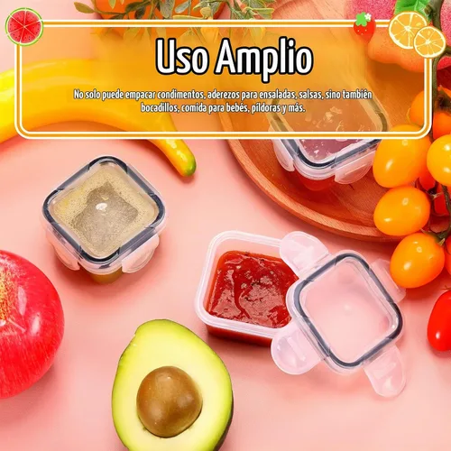 Vista 5 de Mimorou 20 recipientes de aderezo para ensaladas, recipientes pequeños de plástico reutilizables de 2 onzas con tapa, almacenamiento de alimentos a