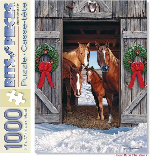 Vista 10 de Bits and Pieces Rompecabezas de Navidad de granja de caballos para adultos - Rompecabezas de escena de granja de vacaciones de invierno por