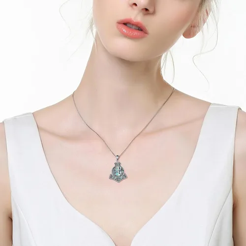 Vista 5 de YFN Collar vikingo de plata de ley con colgante de talismán nórdico Vegvisir, joyería vikinga, regalo gótico de bruja para mujeres y hombres