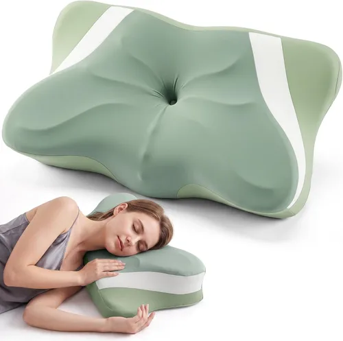 Vista 20 de OLIXIS Almohada cervical de contorno para aliviar el dolor de cuello, ergonómica de doble altura Azul