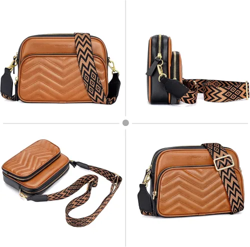 Vista 2 de Peacocktion Crossbody Bags for Women Travel Quilted Vegan Leather Small Cross Body Purses Shoulder Handbags with Wide Strap