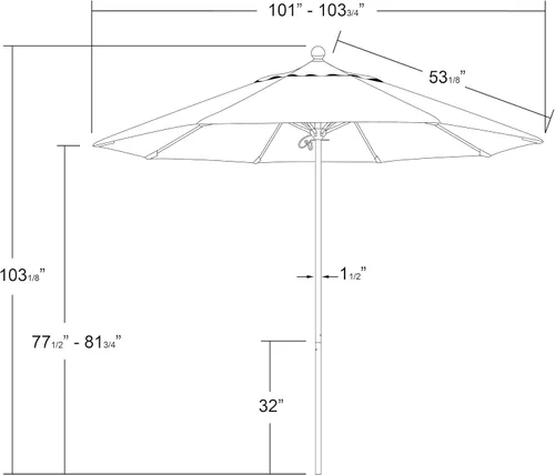 Vista 4 de California Umbrella ALTO908117-5410 Venture Series - Sombrilla comercial para patio, 9 pies redonda, color azul aire Sunbrella