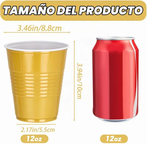 Vista 4 de WELLIFE 50 vasos de plástico dorados de 12 onzas, tazas de fiesta A-Oro