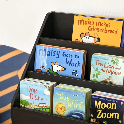 Vista 8 de HOMCOM - Estantería para niños, organizador de varios estantes con cajón de almacenamiento, color marrón para libros, sala