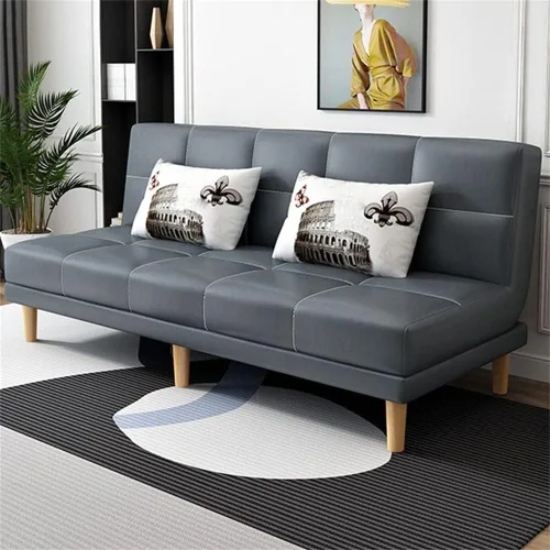 Vista 8 de LAKIQ Sofá futón de piel sintética, sala de estar, dormitorio, sofá cama convertible, sofá cama de espuma viscoelástica, sofá cama para habitaciones