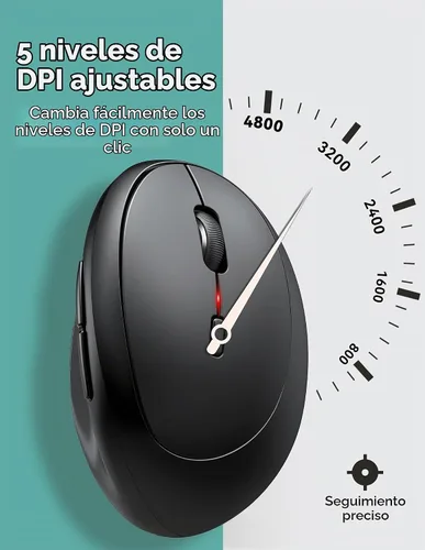 Vista 4 de TECKNET Ratón Ergonómico, 4800 DPI 5 Niveles de DPI Ajustables, Ratón Vertical Inalámbrico, 6 Botones, Ratón Silencioso de 2.4G para Laptop, PC