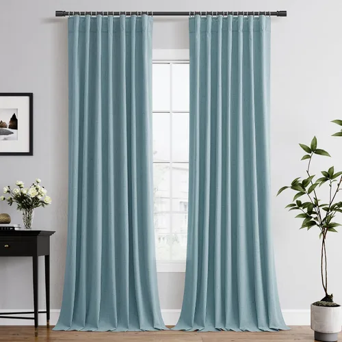 Vista 14 de Cortinas 100% opacas de 96 pulgadas de largo para sala de estar, dormitorio, verano, aislamiento térmico, lino sintético, cortinas opacas de techo a
