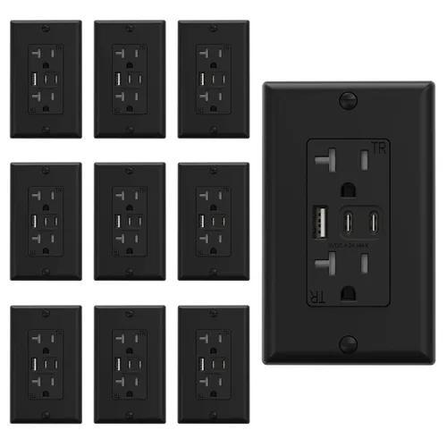Vista 15 de ELEGRP Tomacorrientes USB, tomacorriente de pared de 15 amperios con 3 puertos USB, tomacorrientes con puertos USB C duales, receptáculos