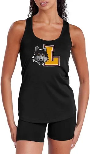 Vista 394 de Camiseta deportiva sin mangas oficial de NCAA Collegiate para mujer, con espalda cruzada, colección con logotipo primario