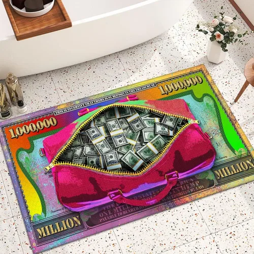 Vista 40 de GUBIYU Juego de 2 alfombras y tapetes de cocina color beige y dorado para billetes de 100 dólares, alfombra divertida y fresca para baño