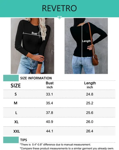 Vista 6 de REVETRO Camisetas de cuello redondo para mujer, manga larga, ajustadas, para invierno, básicas