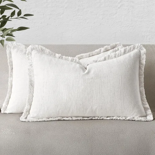 Vista 51 de MIULEE Juego de 2 fundas de almohada decorativas de lino neutro con flecos, fundas de cojín de estilo bohemio con borlas para sofá, cama, sala