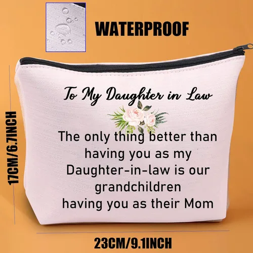 Vista 2 de JYTAPP Bolsa de maquillaje con texto en inglés "To My Daughter-in-Law Gifts - Bolsa de maquillaje para nuera, lo único mejor que tenerte como mi
