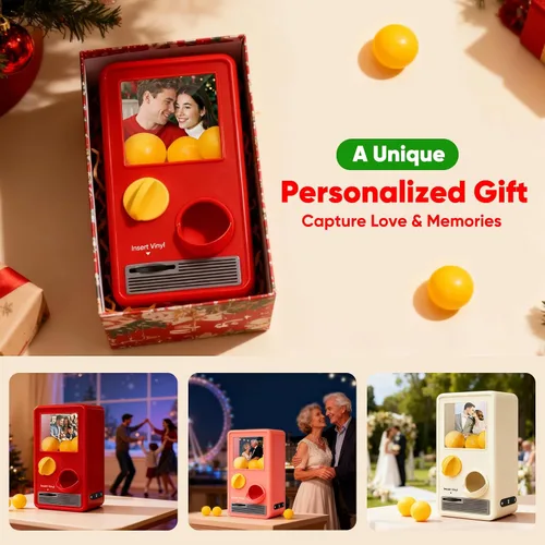 Vista 6 de Máquina de música Gachapon personalizada, mini reproductor de vinilo personalizado de canciones de Spotify y fotos, caja de música interactiva retro