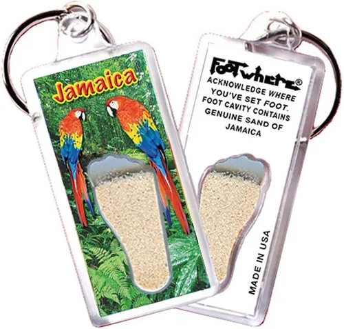 Vista 4 de Jamaica FootWhere Souvenir Llaveros. Juego de 6 piezas. Auténtico recuerdo de destino que reconoce dónde has puesto pie. Suelo genuino de ubicación