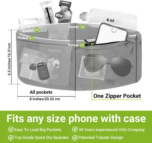 Vista 3 de StashBandz Unisex Travel Money Belt, Running Belt, Fanny and Waist Pack, 4 Large Security Pockets -1 Zipper Pocket, Fits All Size Phones Passport