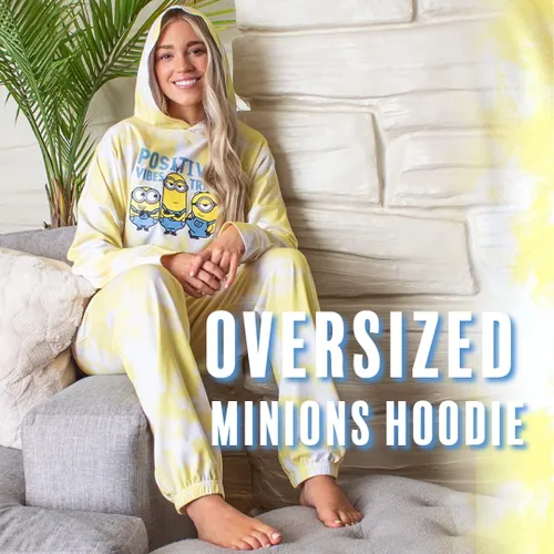 Vista 6 de INTIMO Minions Positive Vibes Tie Dye - Conjunto de pijama con capucha para mujer