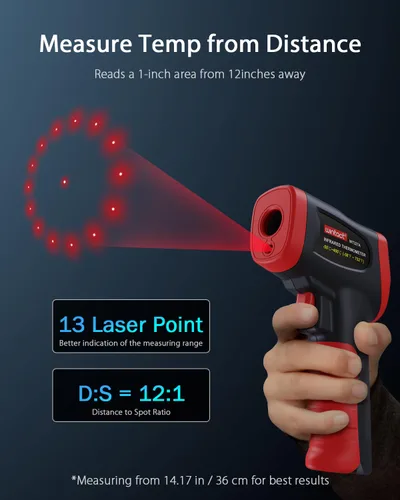 Vista 5 de Pistola de Temperatura Infrarroja Wintact, Termómetro Digital Láser de No Contacto para Medir Temperatura Superficial y Ambiental para Cocina