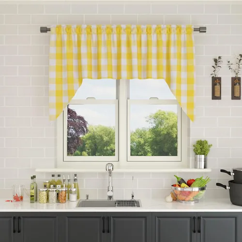 Vista 45 de Cenefas de cortina para ventana de 16 pulgadas de largo, 2 paneles de cuadros búfalo, cortinas pequeñas con bolsillo para barra, estilo clásico