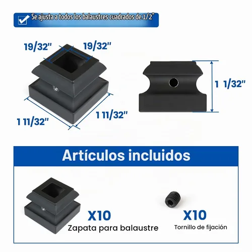 Vista 2 de Muzata WT10 - Juego de 10 balaustres planos con tornillo para balaustre cuadrado de 1/2 pulgada