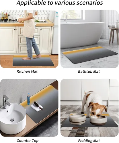 Vista 6 de Tapete de baño gris degradado para bañera, antideslizante, de secado rápido y absorbente, tierra de diatomeas, cocina, ducha, fregadero, lavable