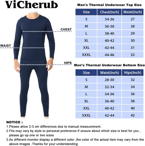 Vista 6 de ViCherub Thermal Underwear for Men Fleece Lined Long Johns Thermals Top and Bottom Set Base Layer for Cold Weather