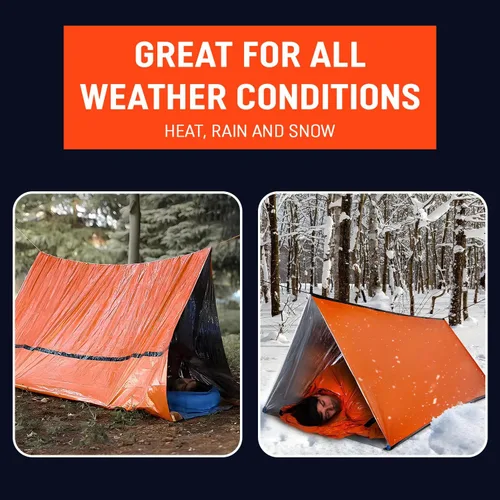 Vista 3 de Emergency Survival Tent Life Shelter 2 Person Mylar Tube Tents Tarp with Whistle & Paracord Year-Round All Weather Protection for Car Outdoor Hiking