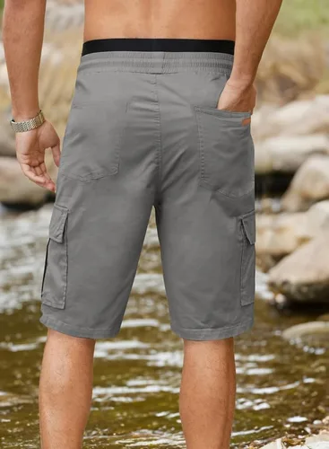 Vista 5 de JMIERR Pantalones cortos de sarga para hombre con cordón de algodón clásico elástico con 6 bolsillos