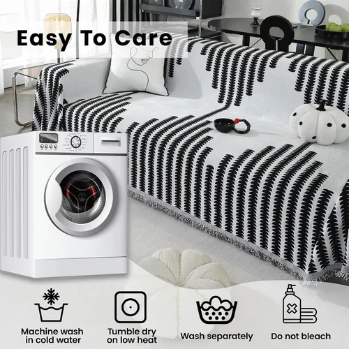 Vista 7 de Funda de sofá de felpilla lavable para sillón de un solo cojín, funda de sofá antideslizante, reversible, geométrica jacquard, funda de sofá Negro