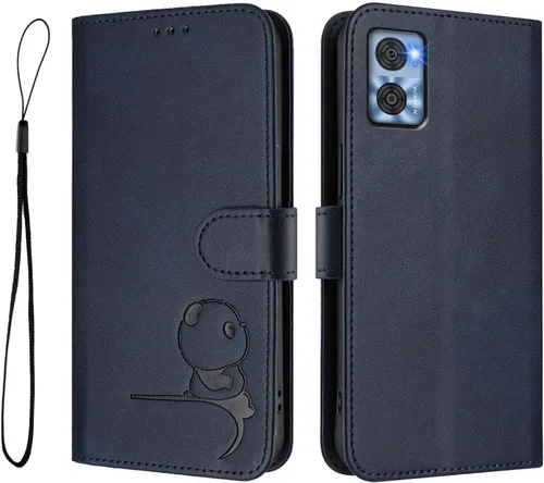 Vista 11 de Funda de cuero compatible con Moto E22i 4G, bonita funda de piel de panda con soporte para tarjetas, correa de muñeca, a prueba de golpes, para Moto