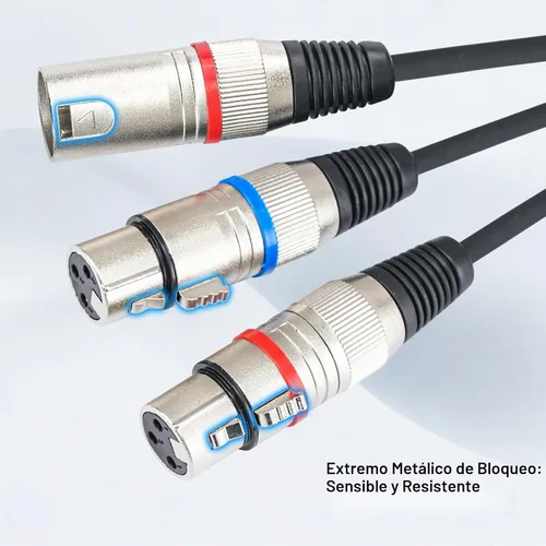 Vista 4 de Cable XLR Y-Splitter Cable, Cable de micrófono XLR doble hembra a macho, cable de conexión adaptador de 2 hembra a macho, 2 pies