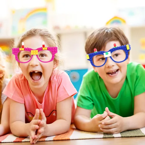 Vista 8 de Hooqict 9 Piezas Gafas de Ladrillos de Construcción DIY Artículos de Fiesta para Niños Decoraciones y Suministros de Fiesta de Cumpleaños