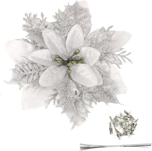 Vista 7 de Gardeningwill Paquete de 12 adornos colgantes dorados de 5 pulgadas con forma de flor con purpurina para fiestas
