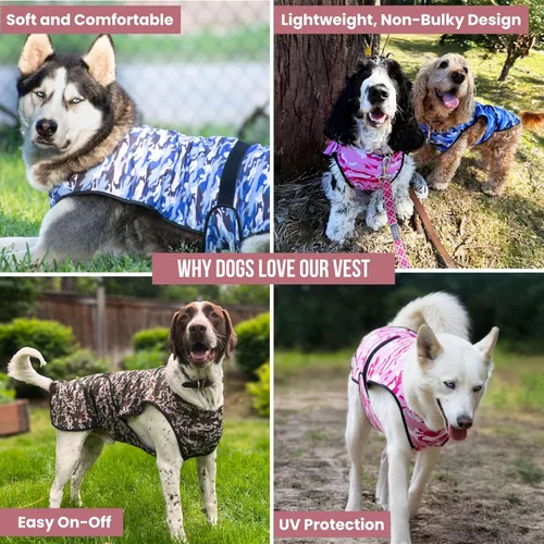 Vista 4 de Chaleco refrescante para perro, chaqueta de refrigeración de microfibra de 2 capas, azul, talla XS Longer cooling duration, balanced comfort, UV