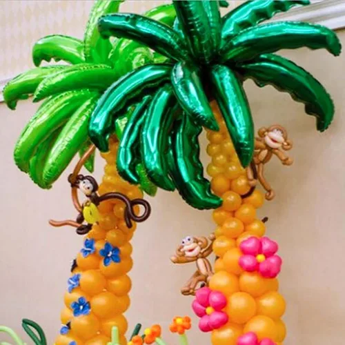 Vista 6 de 12 globos de hojas de palmera de papel de aluminio de helio, hojas de árbol de coco verde, globos para cumpleaños, boda, baby shower, Hawaii, Luau
