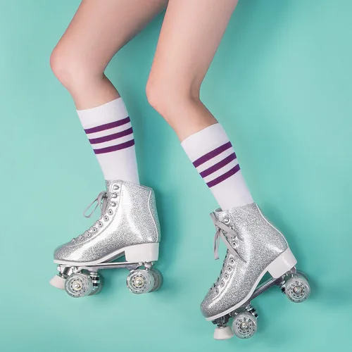 Vista 5 de Skate Gear Sparkly Patines retro de cuatro ruedas Purpurina plateada