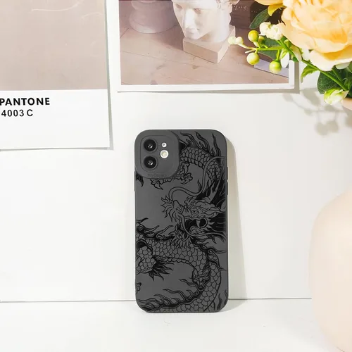Vista 6 de Lovmooful Funda compatible con iPhone 11, diseño de dragón negro, suave TPU a prueba de golpes, para iPhone 11, dragón grande