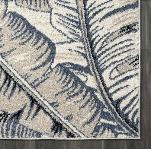 Vista 3 de Abani Tropical Design - Alfombra contemporánea con estampado de hojas azules y beige, 5 pies 3 pulgadas x 7 pies 6 pulgadas (5 x 8), no se