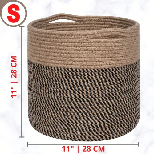 Vista 7 de Cesta de cuerda de algodón de 11 x 11 pulgadas para macetas de flores y macetas de interior para el suelo, cesta de maceta tejida redonda