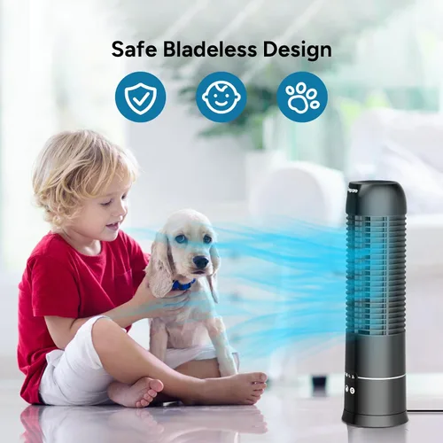 Vista 6 de DR.PREPARE Ventilador de torre pequeña de 16 pulgadas, 3 velocidades con temporizadores, ventilador oscilante de 70° para interiores, ventiladores