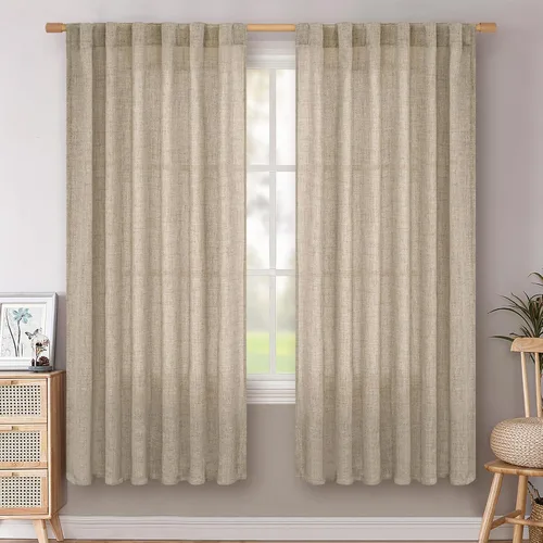 Vista 87 de BGment Cortinas cortas de lino marfil de 36 pulgadas de largo para ventanas de cocina, pequeñas cortinas texturizadas rústicas para café sobre